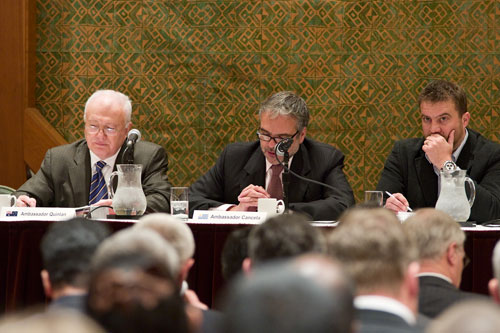 HE Mr Gary Quinlan, HE Mr Jos� Luis Cancela and Mr Glyn Taylor at the PoC workshop